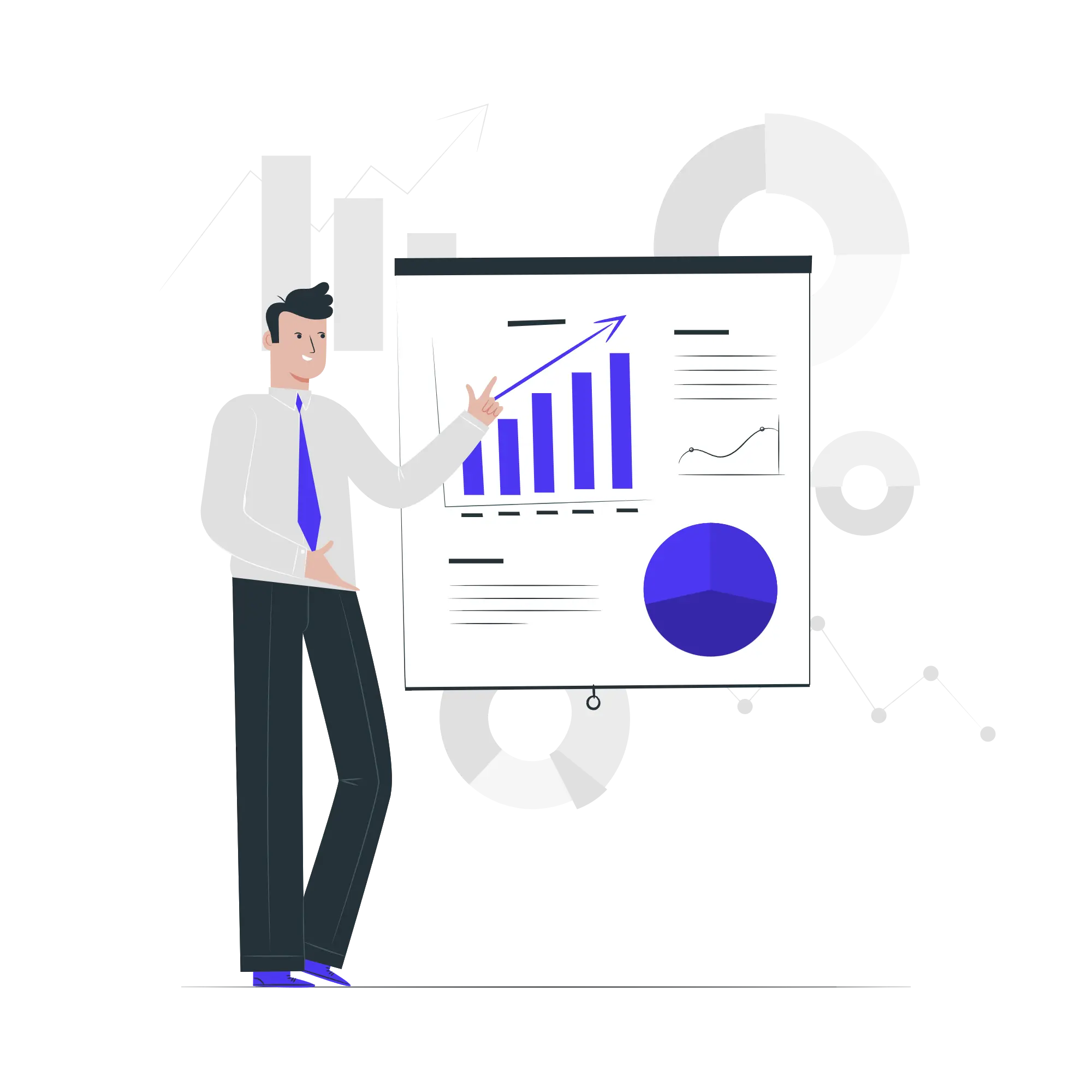 postać wskazująca wyniki na tablicy