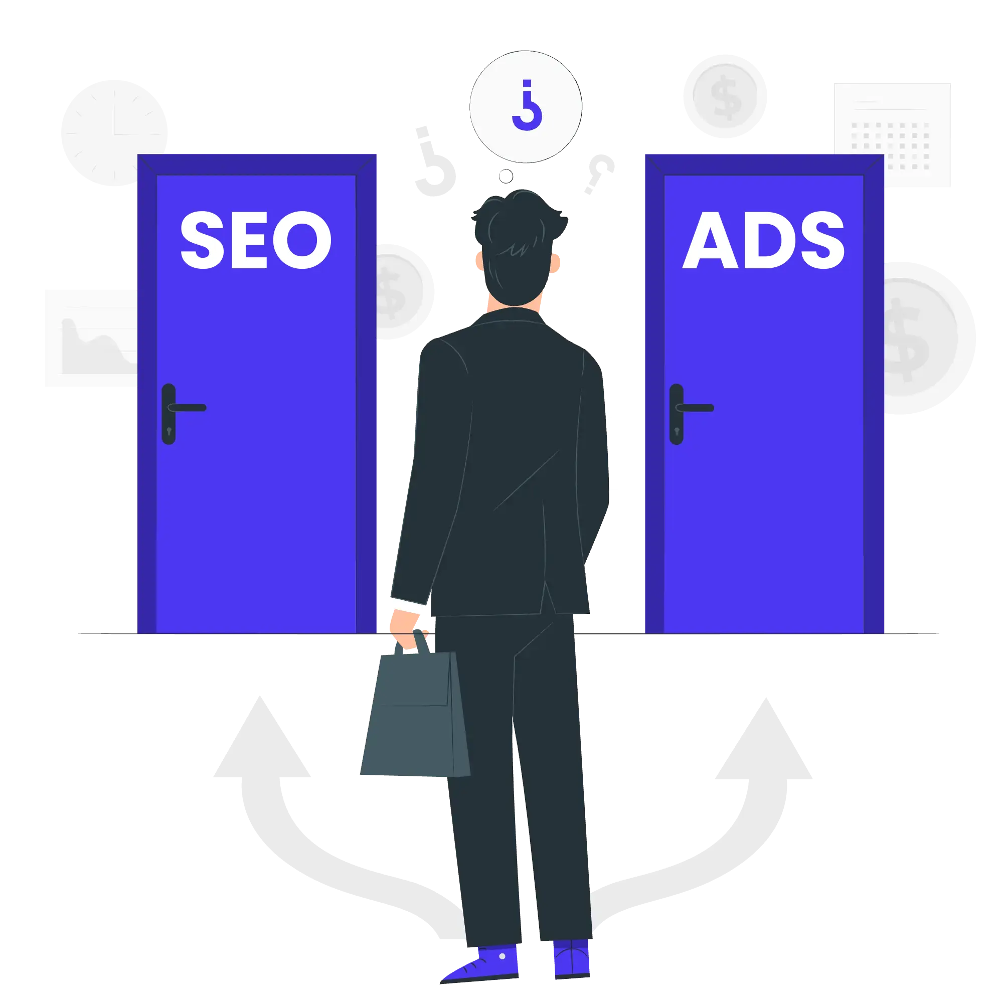 grafika przedstawiajac człowiek który musi wybrać między dwoma ścieżkami